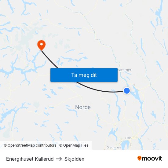 Energihuset Kallerud to Skjolden map