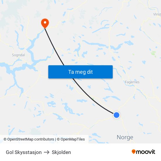 Gol Skysstasjon to Skjolden map
