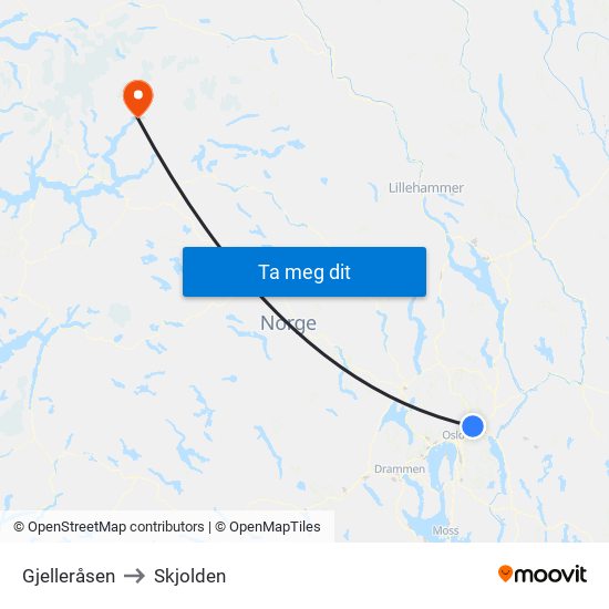 Gjelleråsen to Skjolden map