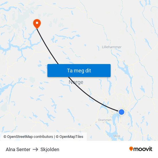 Alna Senter to Skjolden map