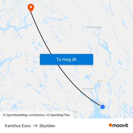 Karlshus Esso to Skjolden map