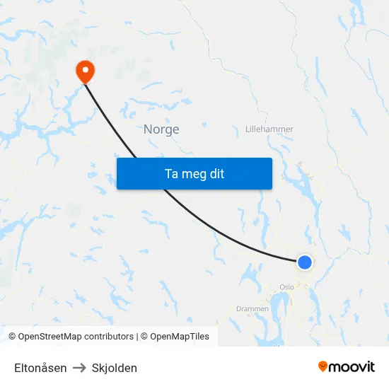 Eltonåsen to Skjolden map
