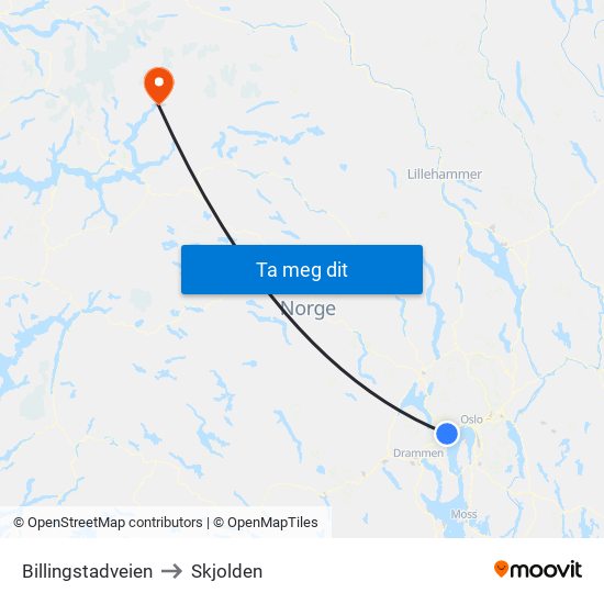 Billingstadveien to Skjolden map