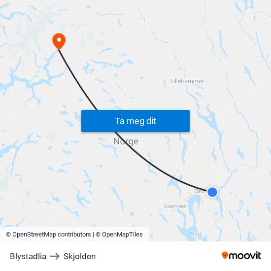 Blystadlia to Skjolden map