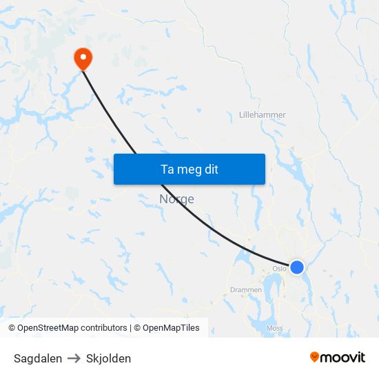 Sagdalen to Skjolden map