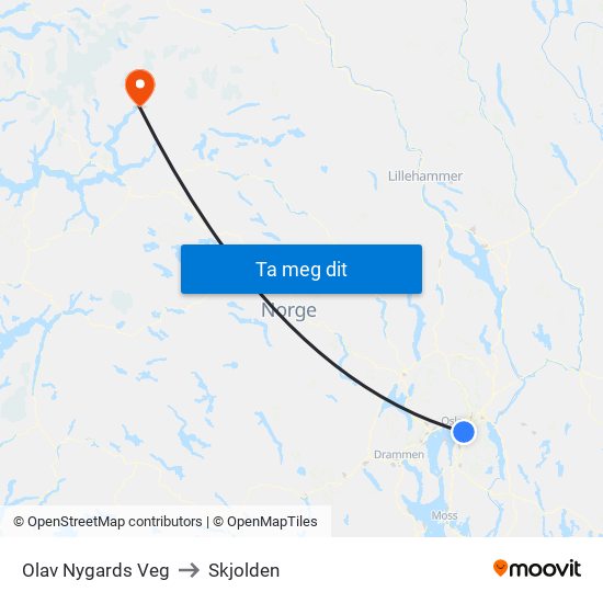 Olav Nygards Veg to Skjolden map