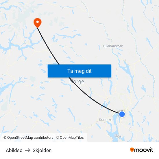 Abildsø to Skjolden map