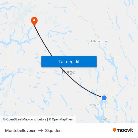 Montebelloveien to Skjolden map