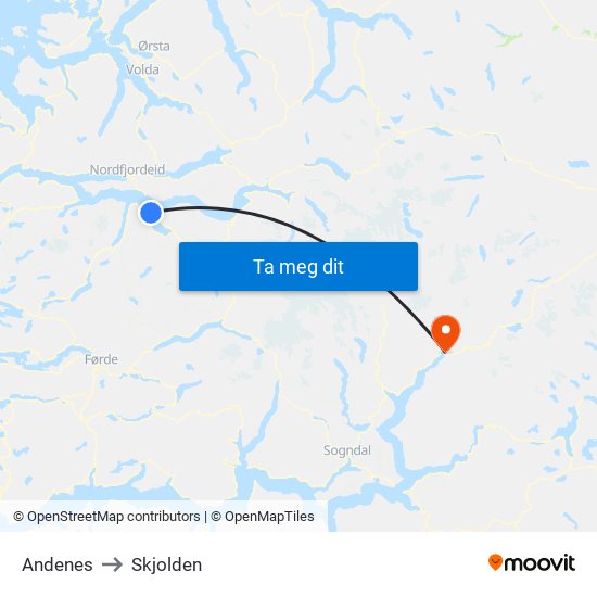 Andenes to Skjolden map