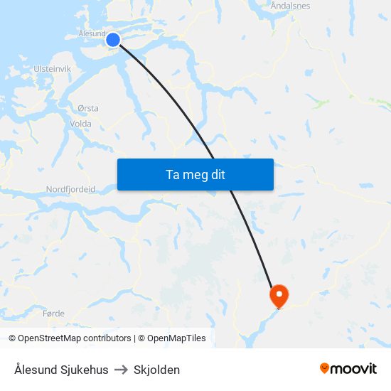 Ålesund Sjukehus to Skjolden map