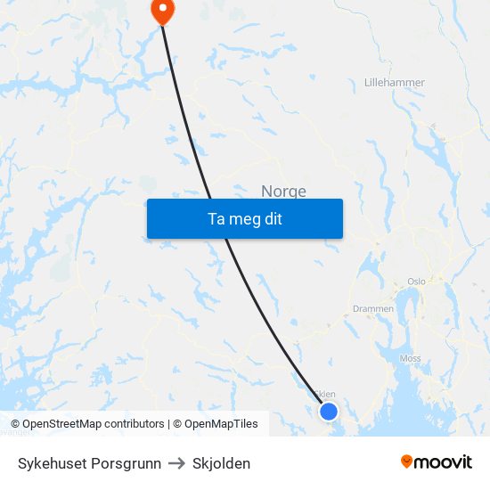 Sykehuset Porsgrunn to Skjolden map