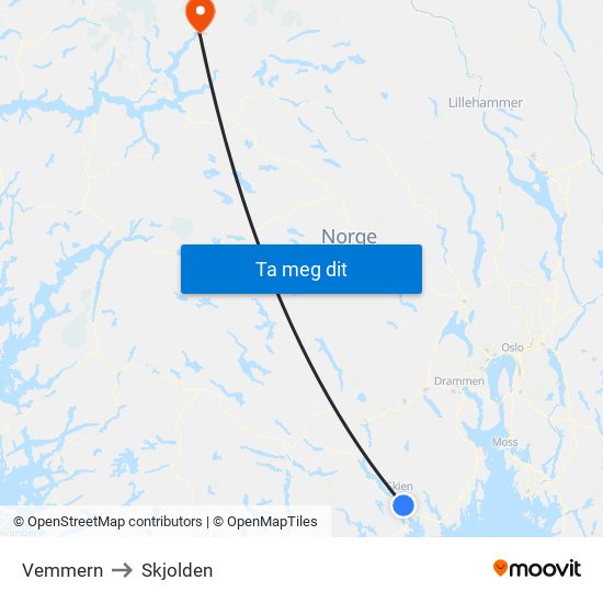 Vemmern to Skjolden map