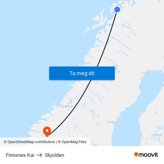 Finnsnes Kai to Skjolden map