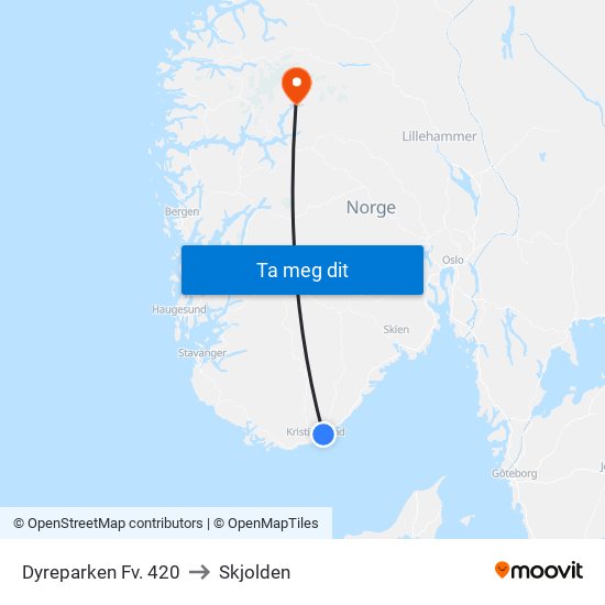 Dyreparken Fv. 420 to Skjolden map