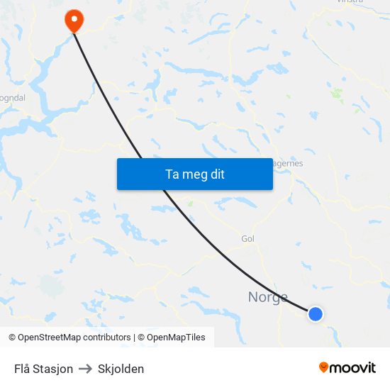 Flå Stasjon to Skjolden map
