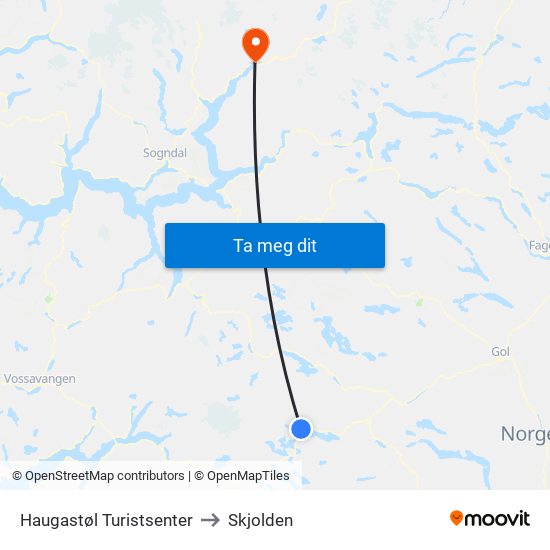 Haugastøl Turistsenter to Skjolden map