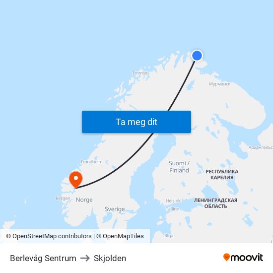 Berlevåg Sentrum to Skjolden map