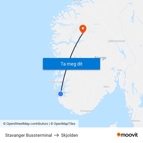 Stavanger Bussterminal to Skjolden map