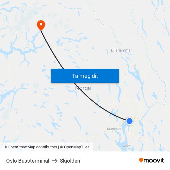 Oslo Bussterminal to Skjolden map