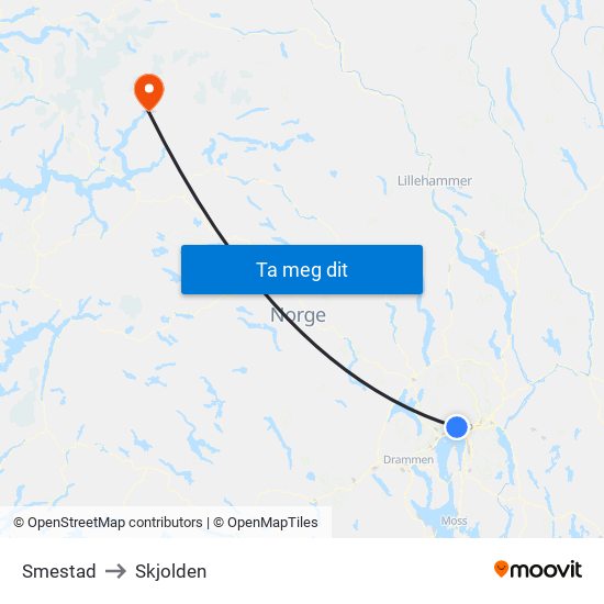 Smestad to Skjolden map