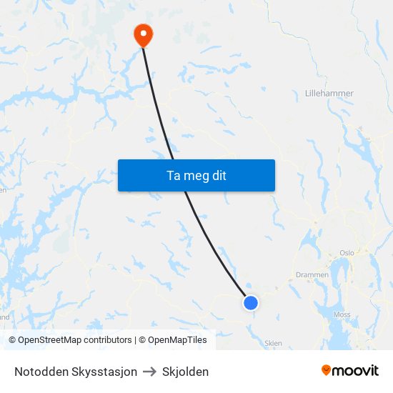 Notodden Skysstasjon to Skjolden map