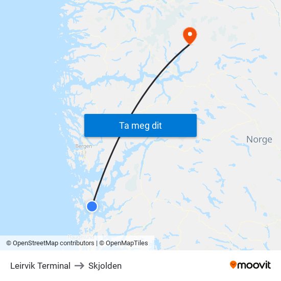 Leirvik Terminal to Skjolden map