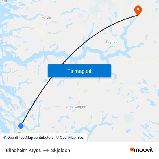 Blindheim Kryss to Skjolden map