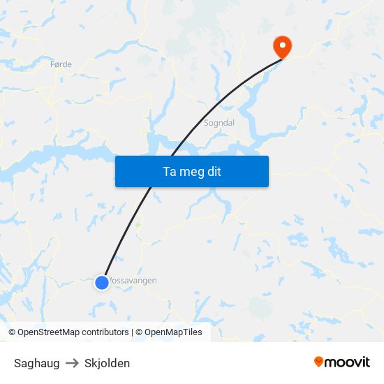 Saghaug to Skjolden map