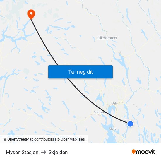 Mysen Stasjon to Skjolden map