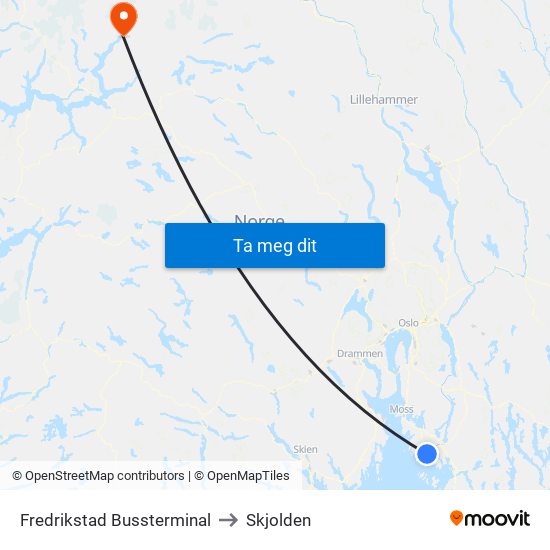 Fredrikstad Bussterminal to Skjolden map