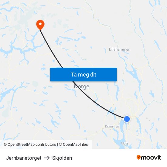 Jernbanetorget to Skjolden map