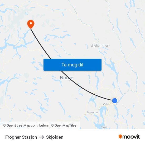 Frogner Stasjon to Skjolden map