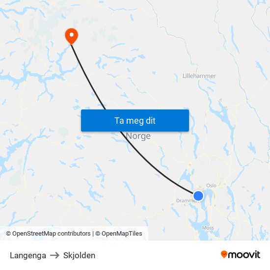 Langenga to Skjolden map