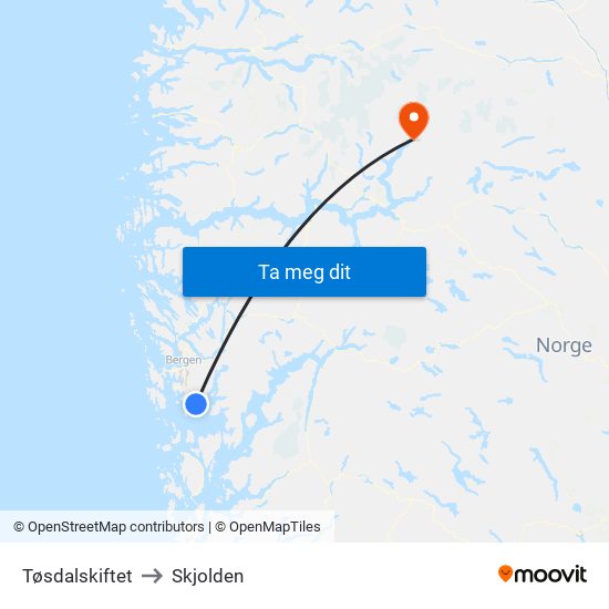 Tøsdalskiftet to Skjolden map