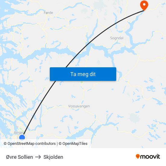 Øvre Sollien to Skjolden map