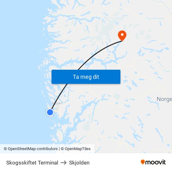 Skogsskiftet Terminal to Skjolden map