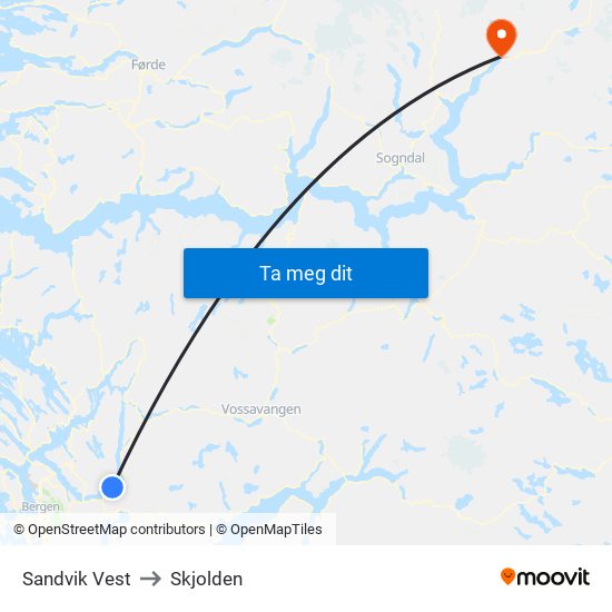 Sandvik Vest to Skjolden map