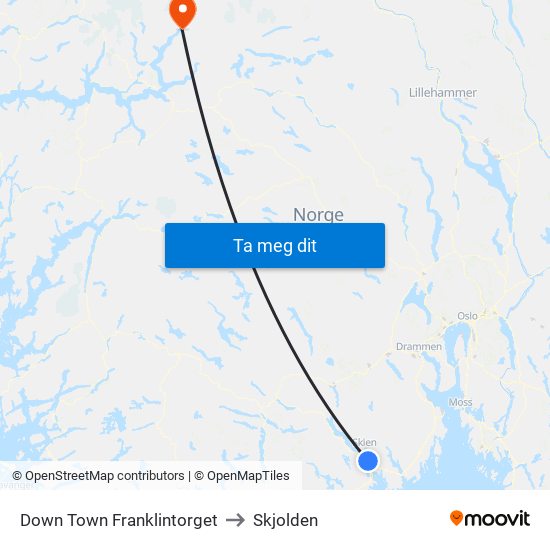 Down Town Franklintorget to Skjolden map