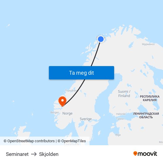 Seminaret to Skjolden map