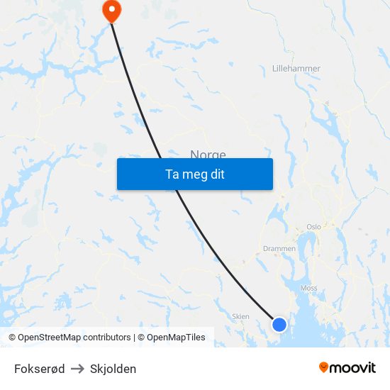 Fokserød to Skjolden map