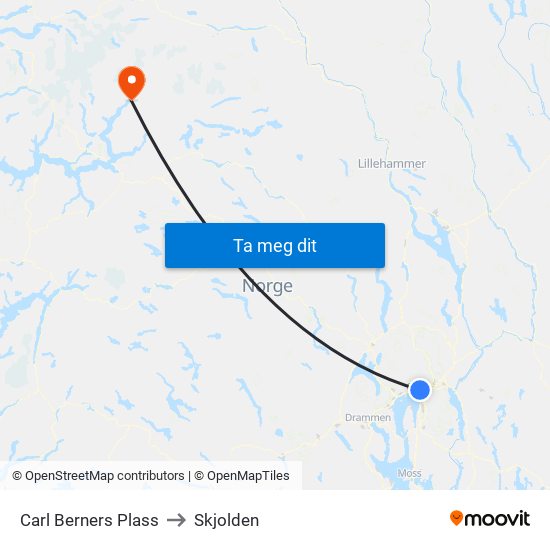 Carl Berners Plass to Skjolden map
