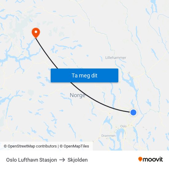 Oslo Lufthavn Stasjon to Skjolden map