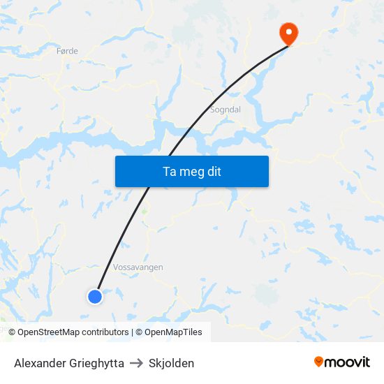 Alexander Grieghytta to Skjolden map