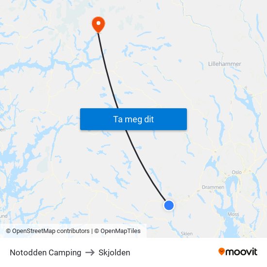 Notodden Camping to Skjolden map