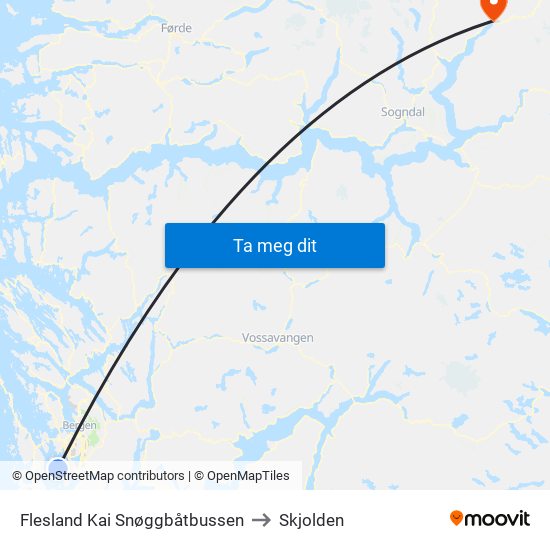 Flesland Kai Snøggbåtbussen to Skjolden map