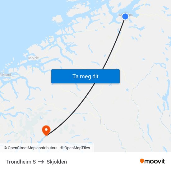 Trondheim S to Skjolden map