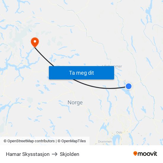 Hamar Skysstasjon to Skjolden map