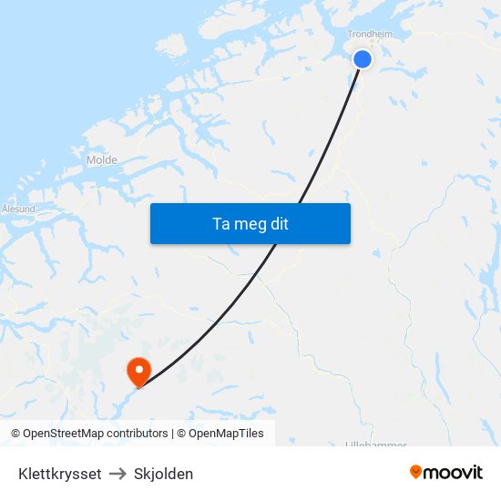 Klettkrysset to Skjolden map