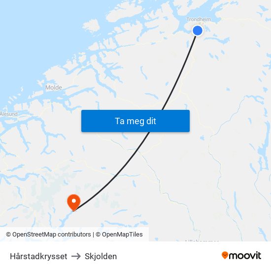 Hårstadkrysset to Skjolden map
