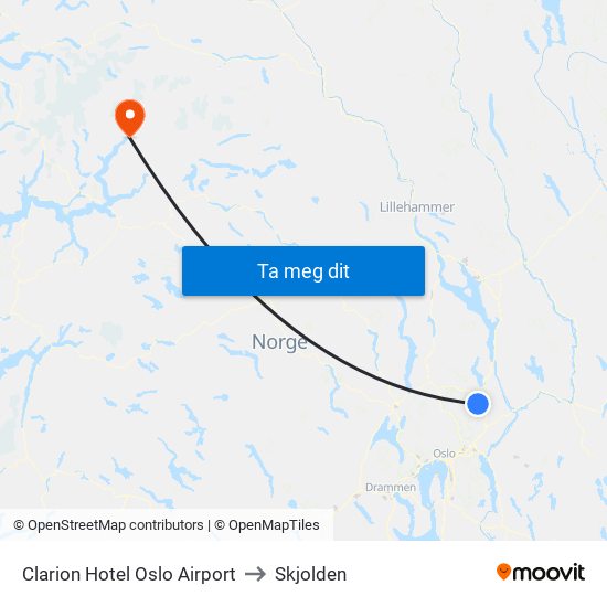Clarion Hotel Oslo Airport to Skjolden map
